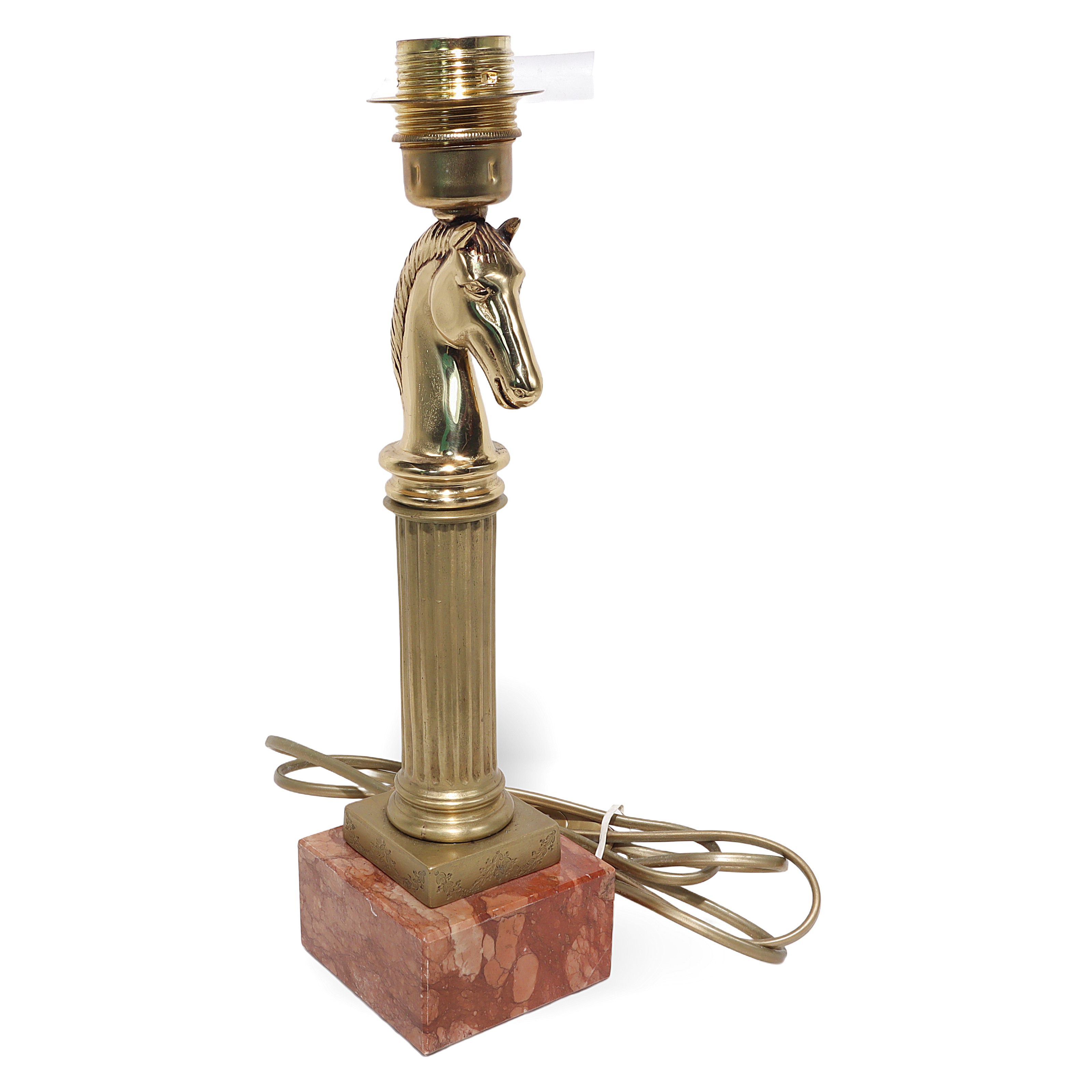 Bronze horse head lamp vintage lighting with marble base, detailed view of equestrian decor table lamp