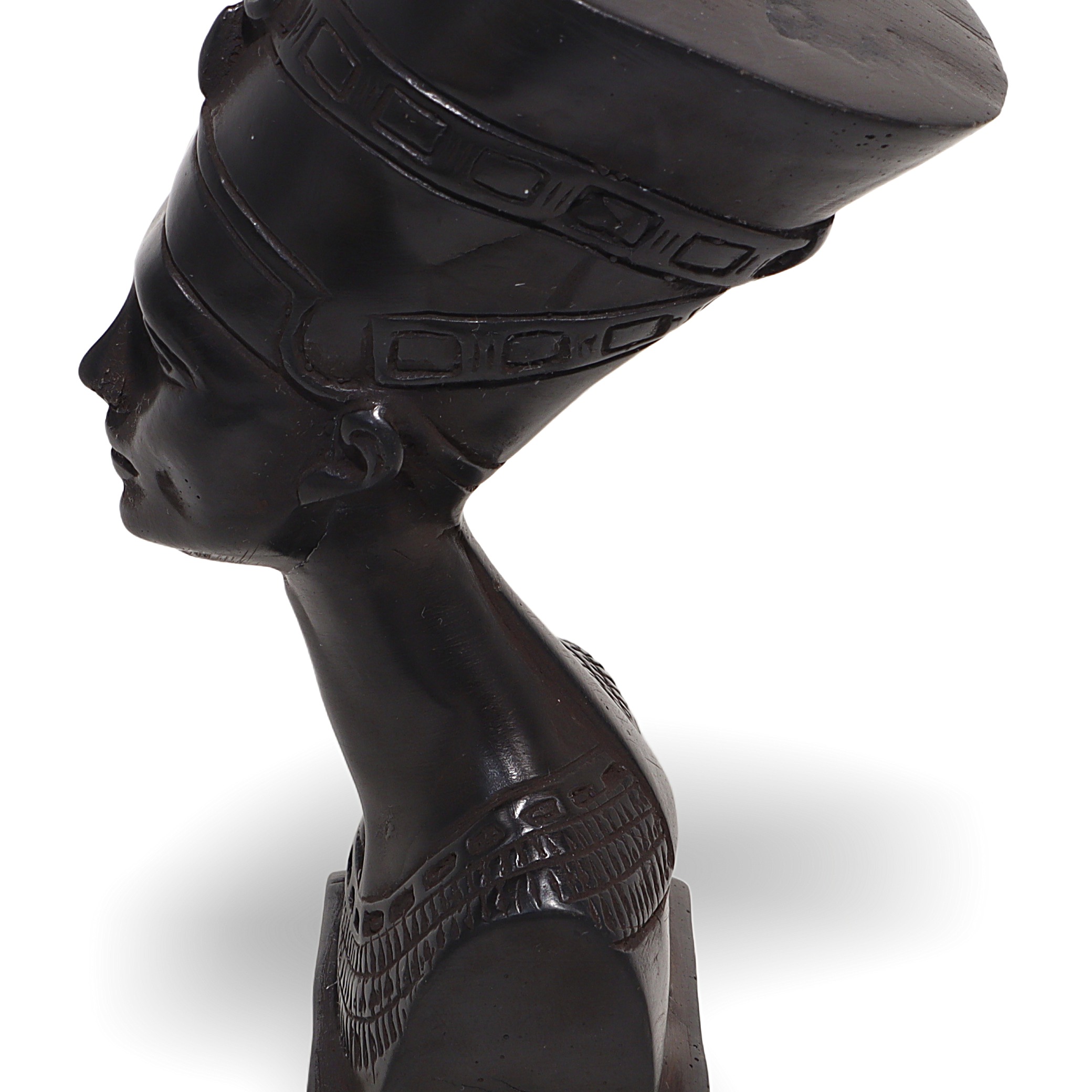 Nefertiti bust sculpture detailed side profile, vintage Egyptian queen statue close up for home decor