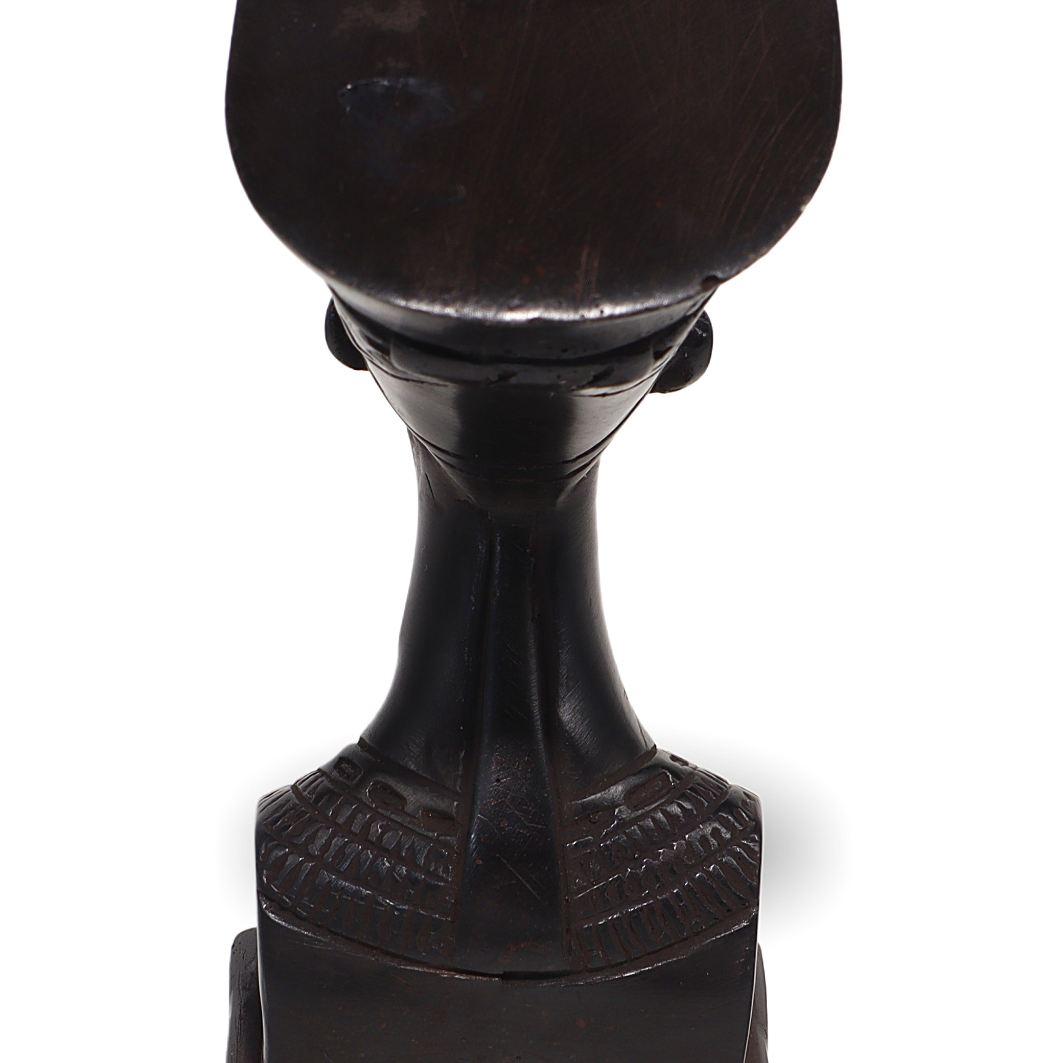 Nefertiti bust sculpture detailed back view showing intricate vintage Egyptian design and craftsmanship