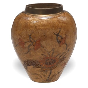 Cloisonné brass vase with hand painted enamel, vintage floral pattern, decorative antique home decor