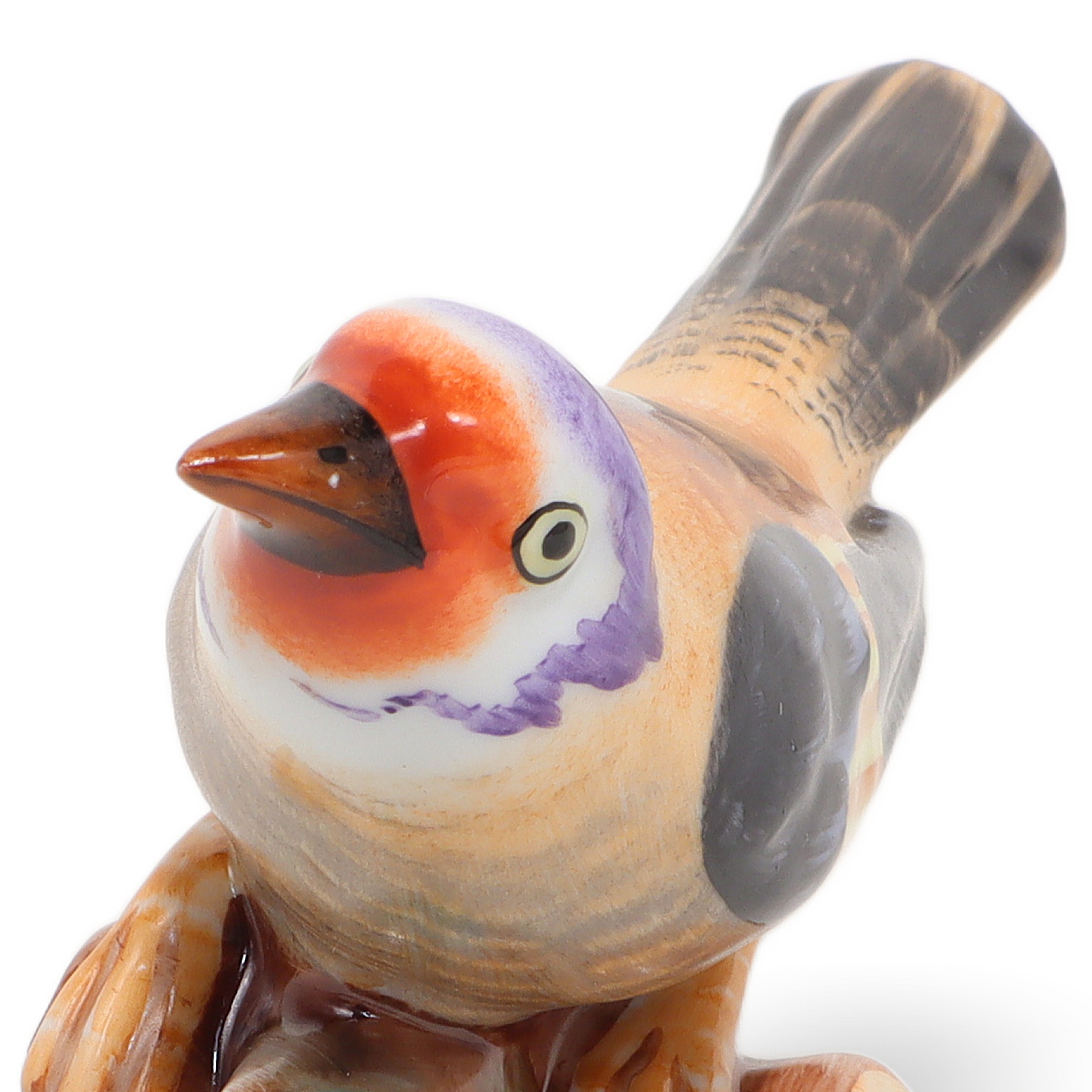 Herend bird figurine close up, hand-painted porcelain collectible, antique Herend bird sculpture detailed view