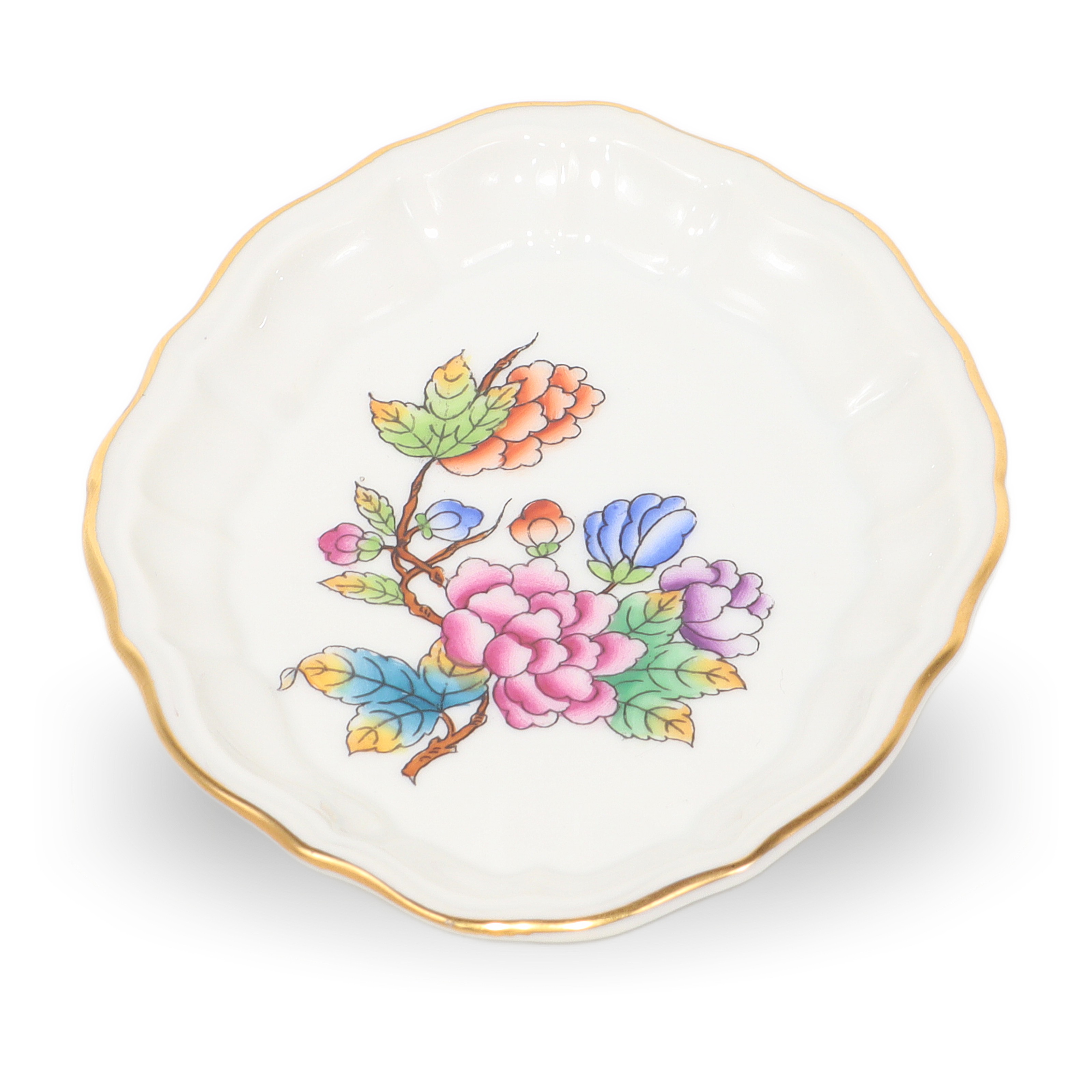 Floral porcelain jewelry tray with gold rim, luxury decorative dish for rings and accessories