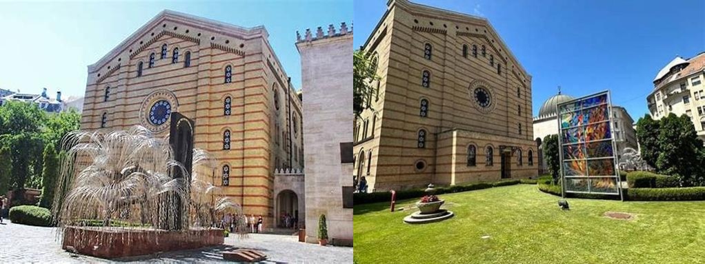 Magyar Zsidó Múzeum és Levéltár és modern stílusú Hősök Emléktemploma alkotta együttes (Hungarian Jewish Museum and Archives and the modern-style Heroes’ Memorial Temple complex)