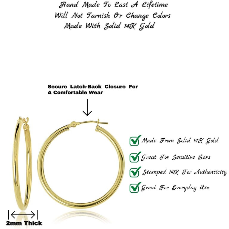 14K Solid Gold Hoop Earrings, Classic Hoop Design in Various Sizes product image