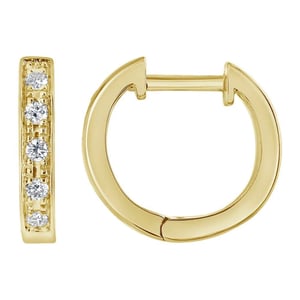 14K Solid Yellow Gold Diamond Huggie Hoop Earrings, 1/10 ct, 12mm product image