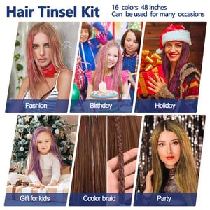 16 Colors Hair Tinsel Kit with Extensions for Cosplay and Parties product image