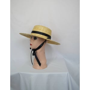 Natural Straw Boater Hat with Removable Ribbon Band and Chin Tie product image