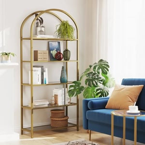 Glam Steel Etagere Bookcase with 5 Glass Shelves product image