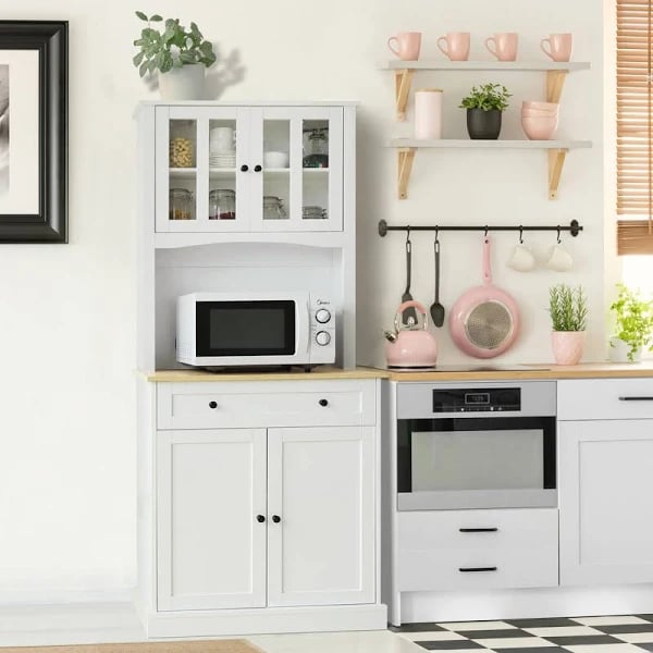 Homfa Microwave Cabinet with Hutch, Kitchen Pantry Cabinet