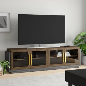 Elegant Wood 75" TV Stand with Gold Handles and Storage product image