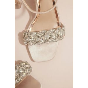 Stylish Rose Gold Strappy Heels with Crystal Embellished Braided Strap product image