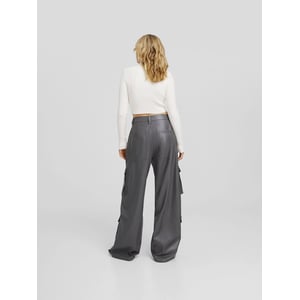 Bershka Gray Faux Leather Cargo Pants with Relaxed Fit product image
