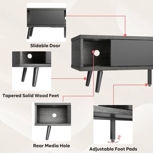 Retro-Modern 75 Inch TV Stand with Faux Walnut Grain and Wire Management product image