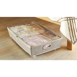 Large Grey Underbed Storage Organizer with Wheels and Zippered Window Top product image