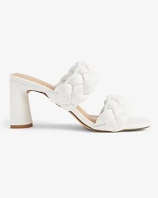 Braided Double Band Block Heel Sandals White Women's 6 product image