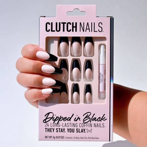 Press-On Nails with Black French Tips and Coffin Shape product image