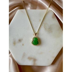 Stylish Green Jade Buddha Necklace with Gold Plated Chain product image