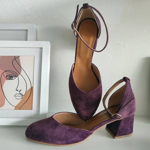 Dark Purple Suede Ankle Strap Pumps with V-Cut Pointy Toe product image