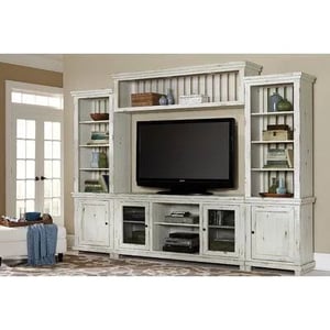 Elegant Distressed White TV Stand for 75-Inch TVs product image