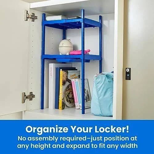 LockerMate Adjust-A-Shelf Locker Shelf & Organizer, Extends to Fit Your  Locker, Includes Storage Drawer, Black