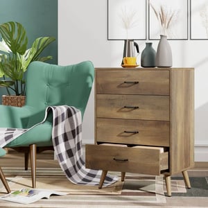 Retro-Style 4-Drawer Wooden Dresser for Nursery Storage in Brown product image