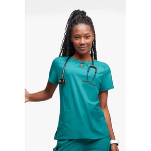 Teal Scrub Top with 3 Pockets and Keyhole Neckline product image