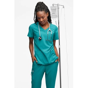 Teal V-Neck Scrub Top with 5 Pockets for Women product image