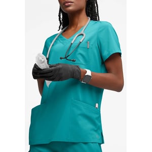 Teal V-Neck Scrub Top with 5 Pockets for Women product image
