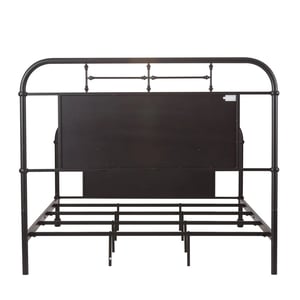 Vintage Industrial King Metal Bed Frame with Turned Spindles and Curved Headboard product image
