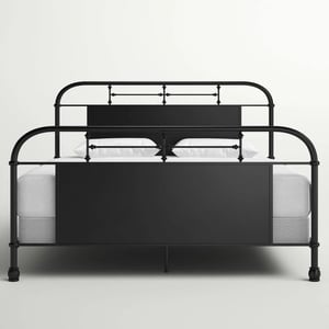 Vintage Industrial King Metal Bed Frame with Turned Spindles and Curved Headboard product image