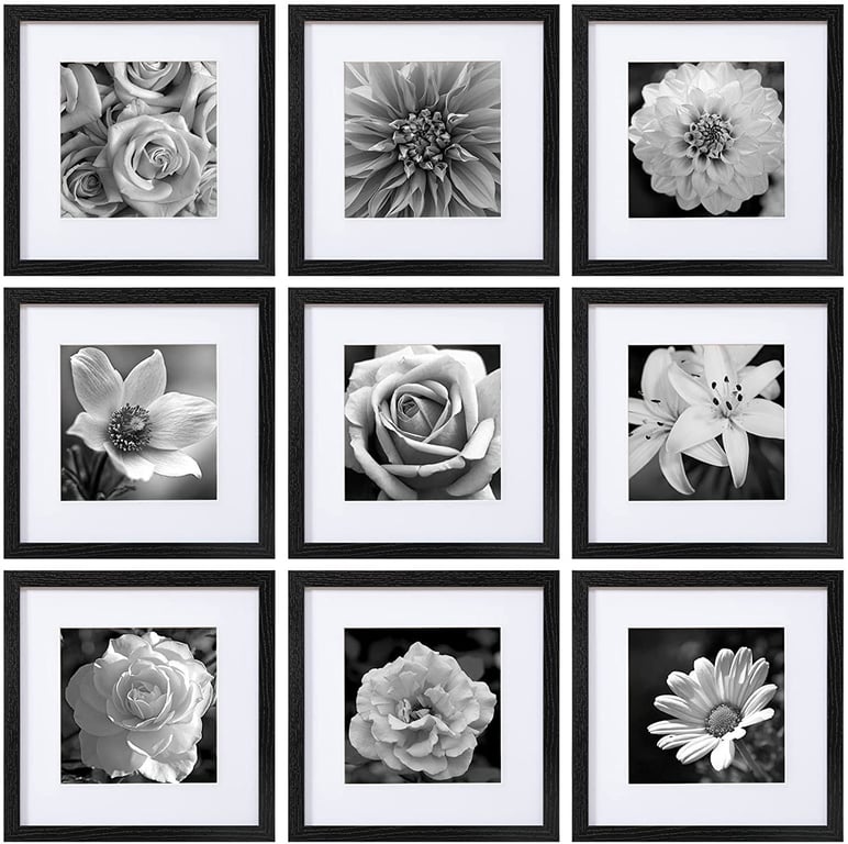 Black Wooden 12x12 Picture Frame Set (9 Pack) for 8x8 with Mat and 12x12 without Mat, Poster Frames product image