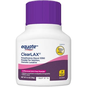 Equate Clearlax Polyethylene Glycol 3350 Powder for Solution, Unflavored, Fast Acting Laxative, 7 Doses, 4.1 oz (119g) product image