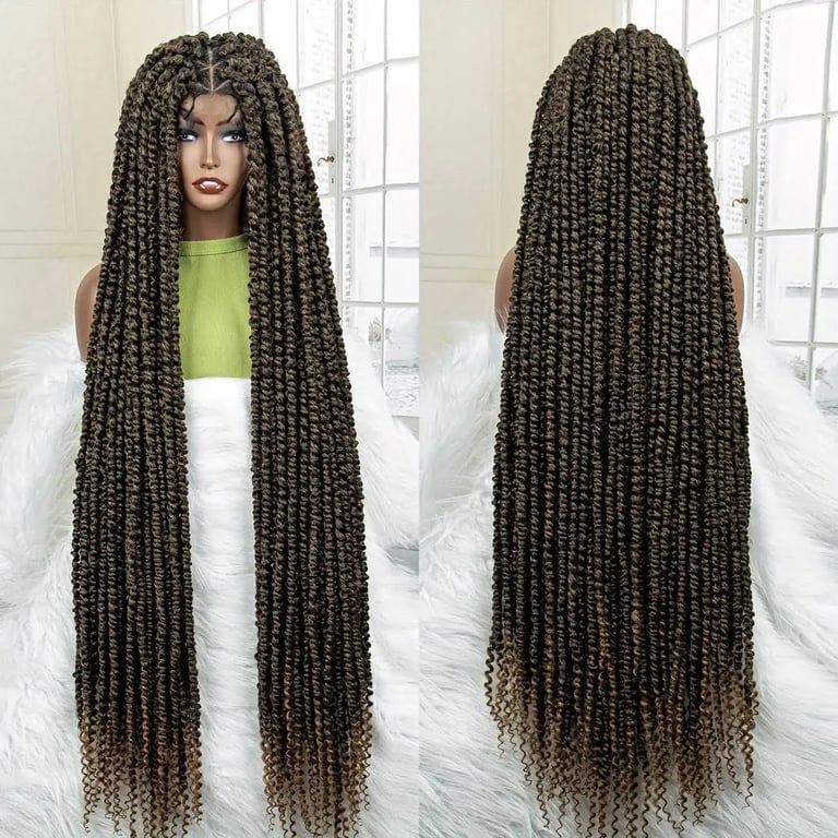 Braided Wig Full Lace Olive Green Corn Row Braids With Free