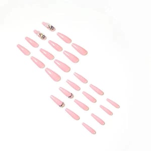 Pink Acrylic Fake Nails with Stone Coffin Design product image