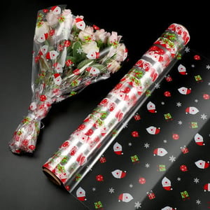 Transparent Cellophane Wrap Roll with Santa Claus Design product image