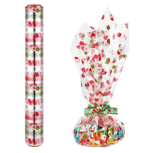 Transparent Cellophane Wrap Roll with Santa Claus Design product image