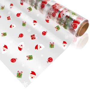 Transparent Cellophane Wrap Roll with Santa Claus Design product image