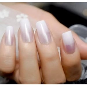 Pearl Pink and White Ombre Glue On or Press On Nails product image