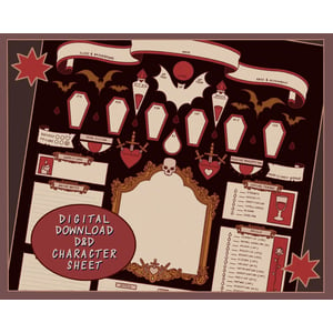 Gothic Vampire Character Sheet for DnD 5e | Hand-Drawn and Aesthetic PDF product image