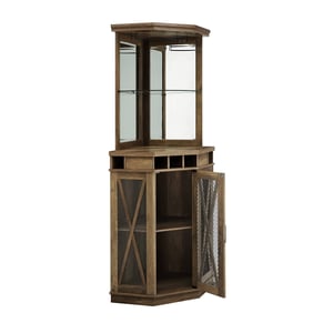 Reclaimed Barnwood Corner Bar Cabinet with Built-in Wine Rack and Glass Doors product image