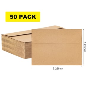 50 Pack Brown Kraft Envelopes - 5 x 7 Inches, Quick Self-Seal for Postcards and Invitations product image