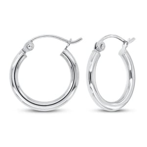 14K White Gold Classic Hoop Earrings, 15mm Diameter product image