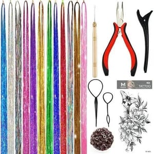 12-Color Heat-Resistant Hair Tinsel Kit with Tools product image