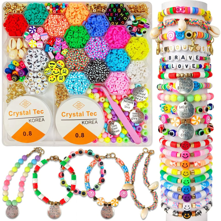 4000Pcs Clay Beads for Jewelry Making Bracelet Kit,Flat Round Polymer  Heishi Clay Beads with Pendant and Jump Rings Smiley Letter Beads for  Bracelets Necklace Earring DIY Craft-24 Colors 6mm