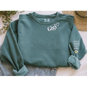 Custom Mama Comfort Colors Sweatshirt with Kid Name on Sleeve product image