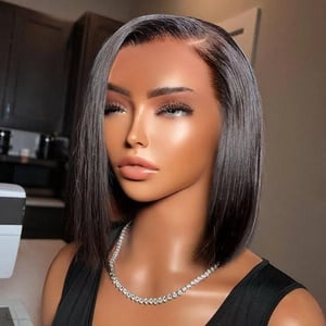 100% Human Hair Bob Wig with Lace Side Part and Adjustable Straps product image