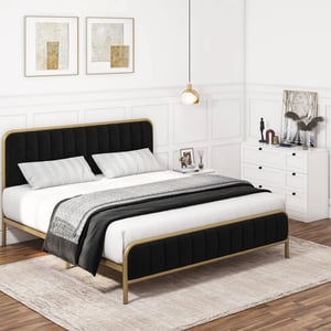 Stylish and Comfortable Platform Bed with Velvet Upholstery and Tufted Headboard product image