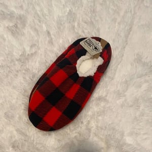 Men's Plaid Buffalo Block Slipper Socks - Red/Black L/XL product image