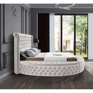 Cream Velvet Full Bed with Deep Button Tufting and Nailhead Trim product image
