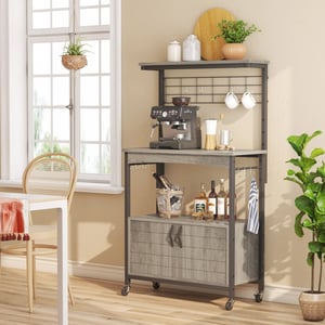 Rustic Microwave Stand with Cabinet and Storage Shelves product image